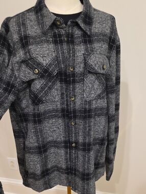 Grey and Black Plaid Button-Up Shacket